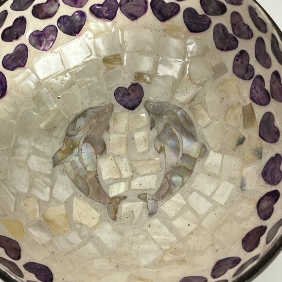 Coconut Shell Bowl Dolphin Purple‎ Hearts Mother of Pearl Handcraft Trinket Dish - Picture 4 of 6